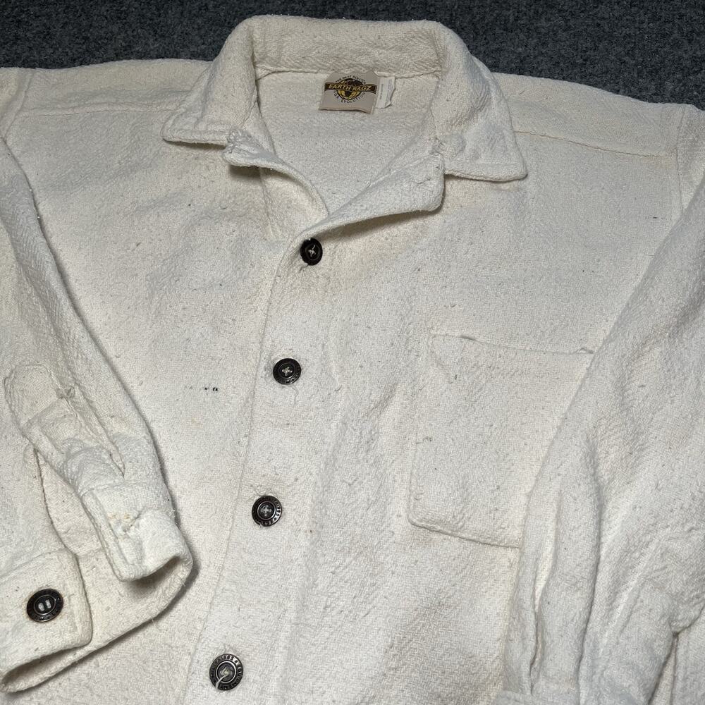 Vintage Earth Ragz Shirt Mens Large Thick Flannel Shacket Button Up White